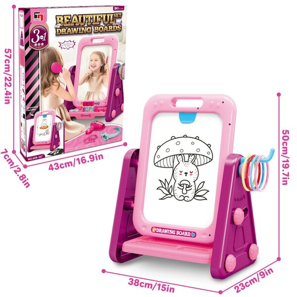 deAO Toys Creative Glow 3-in-1 Vanity & Drawing Play Set Pink