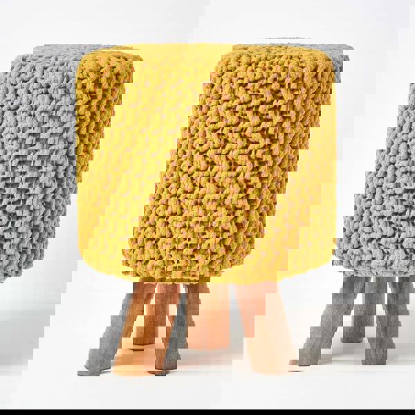 HOMESCAPES Tall Cotton Knitted Footstool on Legs