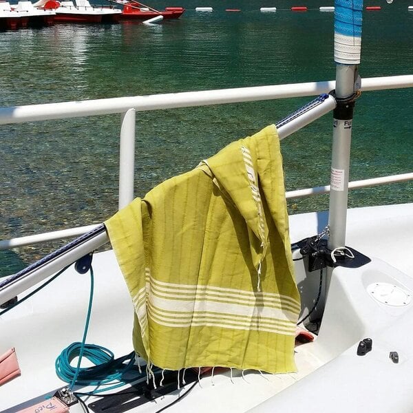 Cotton and Olive Indigo Cotton Hammam Towel, Hand-Loomed | Lime | SECONDS