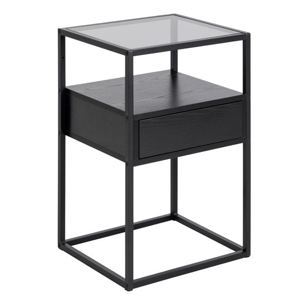 Furniture To Go Randolf Bedside Table in Black with Smoked Glass