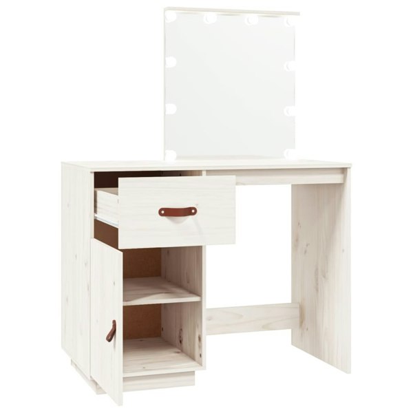 Berkfield Dressing Table with LED White 95x50x133.5 cm Solid Wood Pine