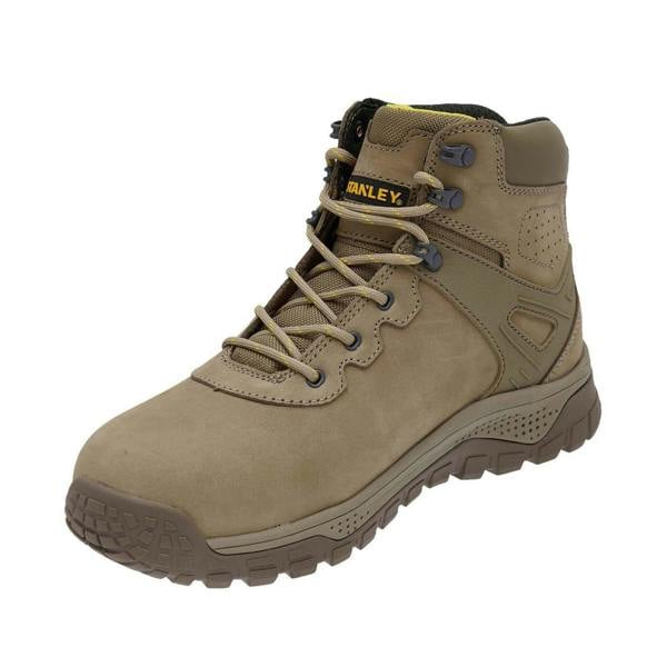 Stanley Alberta Mens Steel Toe/Midsole Safety Work Boots, rugged tan work boot with lace-up front, steel toe cap, padded ankle support, and durable sole for safety and comfort.