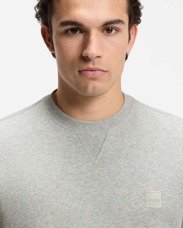 BOSS Orange Westart Mens Crew Neck Sweatshirt With Logo Patch - Open Grey 086 | CHO | Designer Mens Sweatshirts