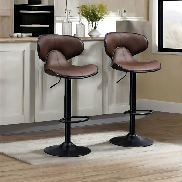 Rafaelo Mobilia Set Of 2 Brown Adjustable Swivel & Adjustable Height