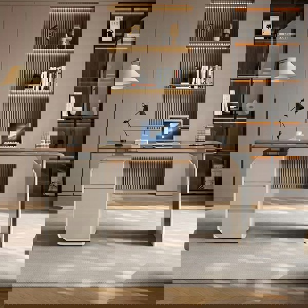 Ahn Office Desk With Storage, Walnut & Cream-Rit Concept-Rit Concept