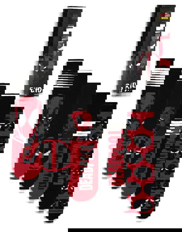 Marvel Mens Black Deadpool Calf Socks Set of 5