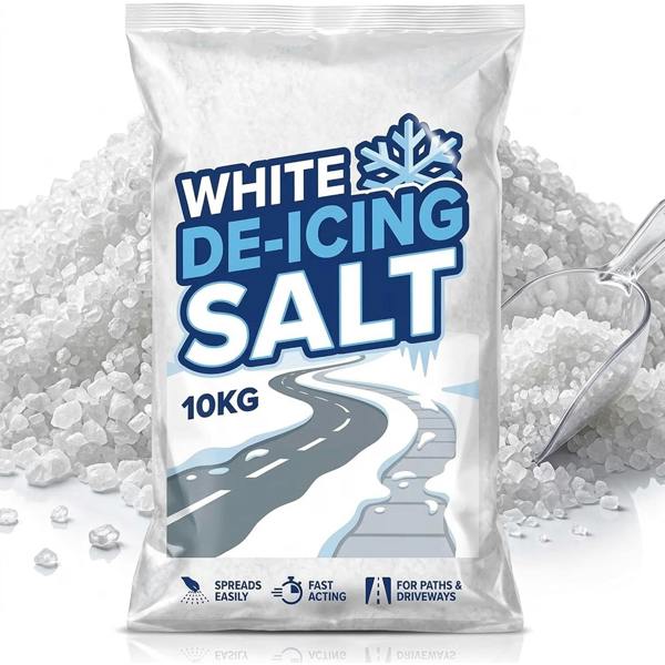 10kg White De-Icing Rock Salt - Clean White Salt for Melting Snow & Ice