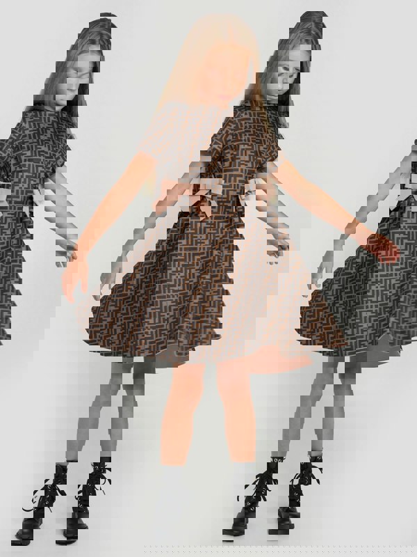 Fendi Kids Fendi Girls Neoprene FF Logo Bow Dress