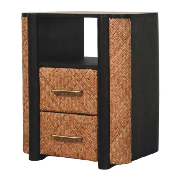 Artisan Furniture Solid Wood Rattan Curve Edge Nightstand
