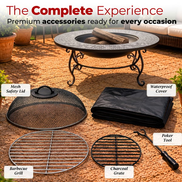 Centurion Supports Fireology GINESSA Sumptuous Garden and Patio Round Heater, Fire Pit, Brazier, Coffee Table, Barbecue and Ice Bucket