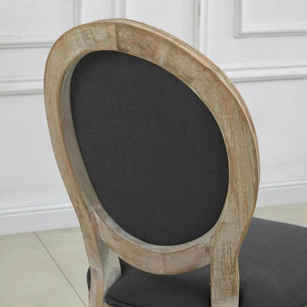 Grey upholstered dining chair backrest with oval wood frame