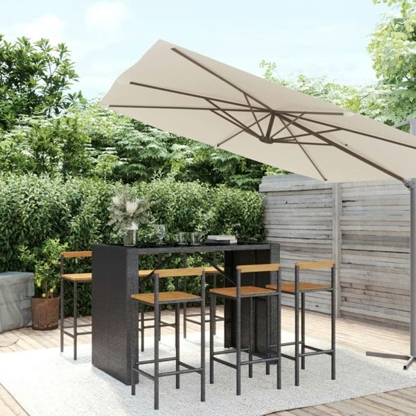 Berkfield 7 Piece Garden Bar Set Black Poly Rattan& Solid Wood Acacia