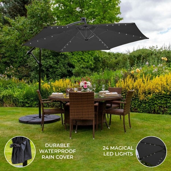 Monstershop Grey 3m LED Cantilever Parasol With Fan Base