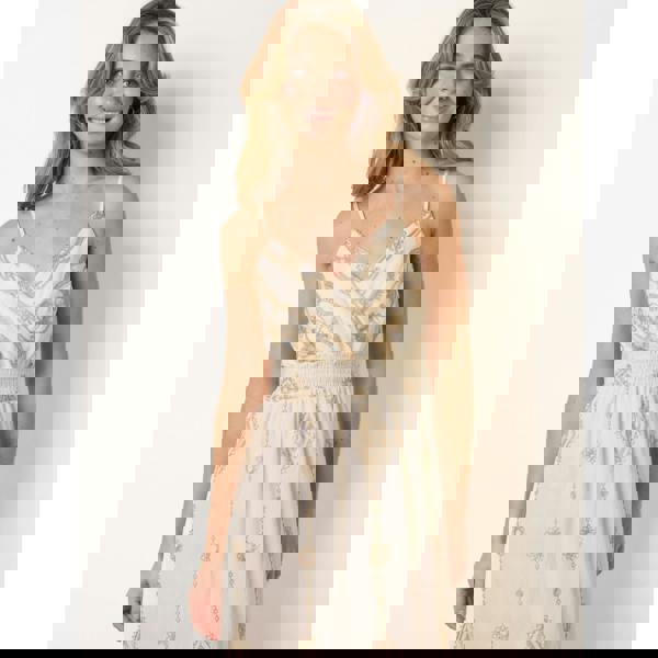 Blue Vanilla Embroidered Maxi Dress With Adjustable Straps