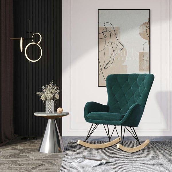 103cm Green Velvet Rocking Chair Padded Seat for Living Room Rocking Chairs Living and Home