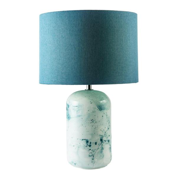 Modern Teal and Duck Egg Marble Drip Snowflake Glass Lamp with Shade Image 5