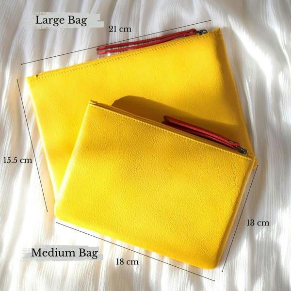 Yellow Leather makeup pouch with zip closure – top view