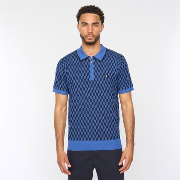 Gabicci V54GM12 Mens Carter Short Sleeve Zip Neck Knitted Polo Gabicci Vintage - SAPPHIRE