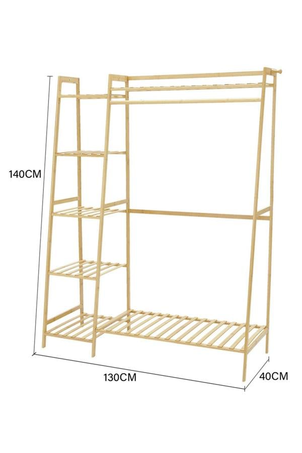 Living and Home Bamboo Bedroom Garment Clothes Rack 7 Tier Storage Shelf Coat Clothing Hanging Rack - Natural