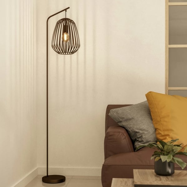 EGLO Espinal Black Steel Caged Style Contemporary Floor Lamp