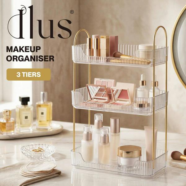 ilus Makeup Organiser Modern 3-Tier Cosmetic Storage Rack Beauty Tray White
