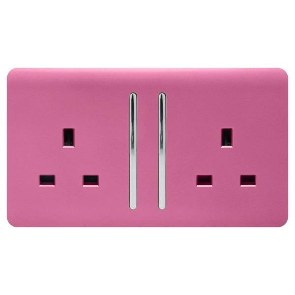 Trendi Switch 2 Gang Long Switched Plug Socket in Candy Pink