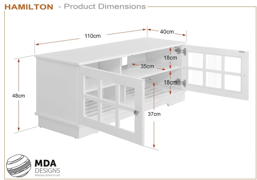 MDA Designs Hamilton Black Freestanding Traditional TV Cabinet with Storage Elegant Classic Design for Flat Screen TVs up to 55"