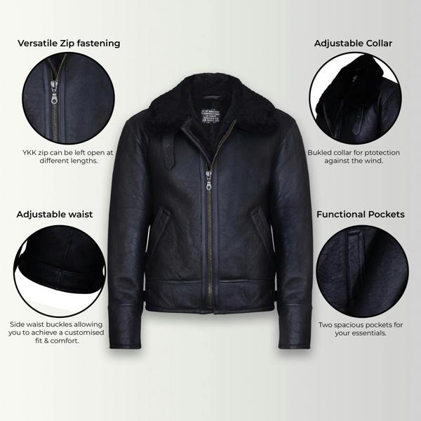 Infinity Leather Mens B3 WW2 Leather Sheepskin Aviator Flying Jacket-Hartland