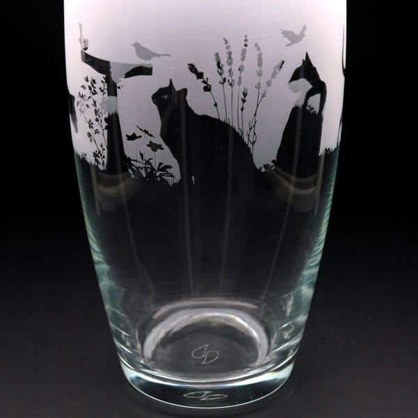 Glyptic Glass Art Cat Glass Botanica Vase - Hand Etched/Engraved Gift