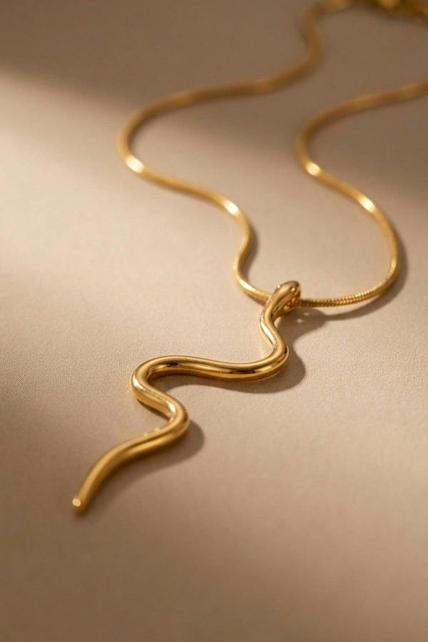 ARIIRA India Gold Tone Wavy Serpent Pendant