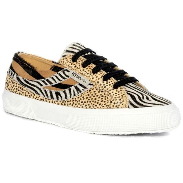 Superga Womens/Ladies 2953 Cotu Animal Print Cowhide Leather Trainers - Brown/Black/White - 
