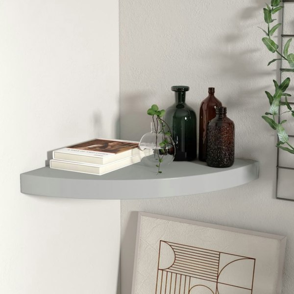 Berkfield Floating Corner Shelf Grey 35x35x3.8 cm MDF