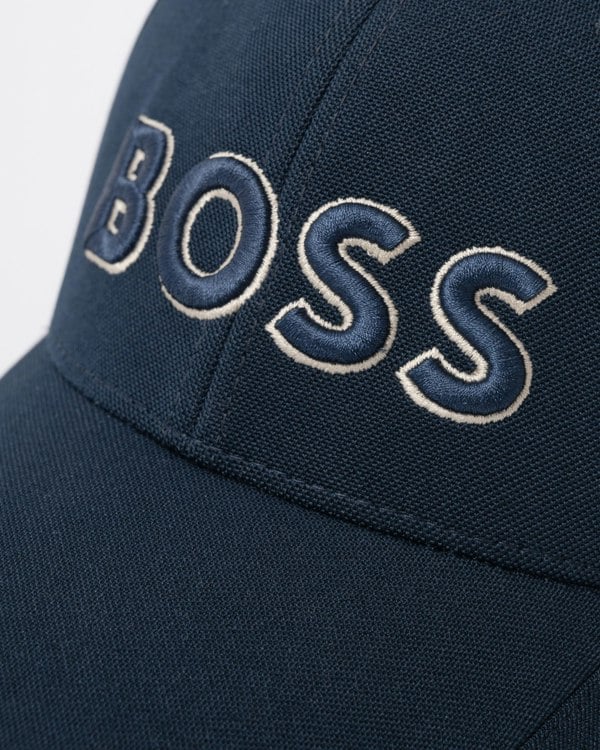 BOSS Green Knitted Piqué Six Panel Cap with Embroidered Logo - Dark Blue 406 logo detail