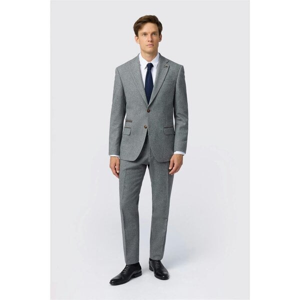 Antique Rogue Slim Fit Dark Grey Herringbone Tweed Jacket