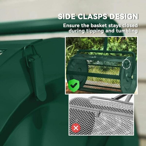 Compost Spreader, 24" Peat Moss Spreader -Height Adjustable T Shaped Handle & Metal Mesh Basket, Garden Spreader for Seeding, Spreading Manure