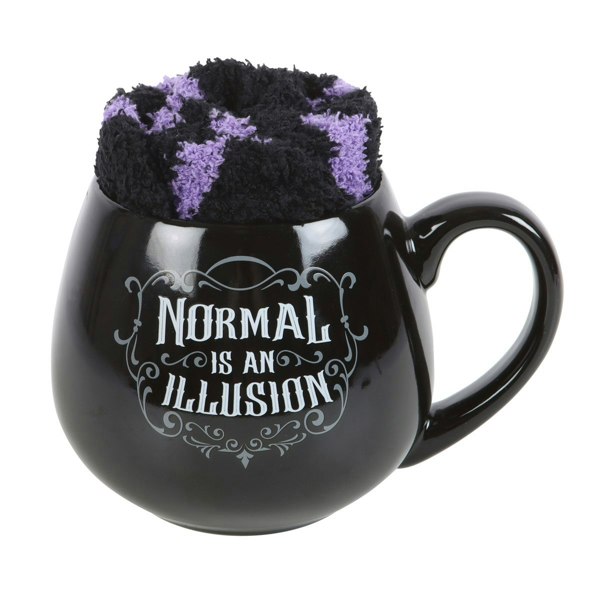 Something Different Normal Is An Illusion Gothic Mug and Sock Set - Black/Purple