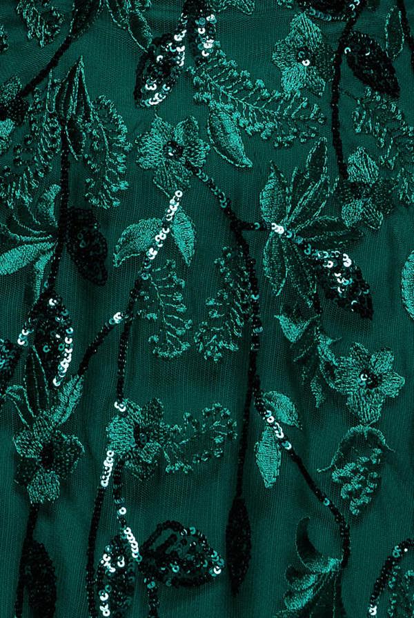 Flared Sleeve Embroidered Maxi Dress - Emerald Green DR3279