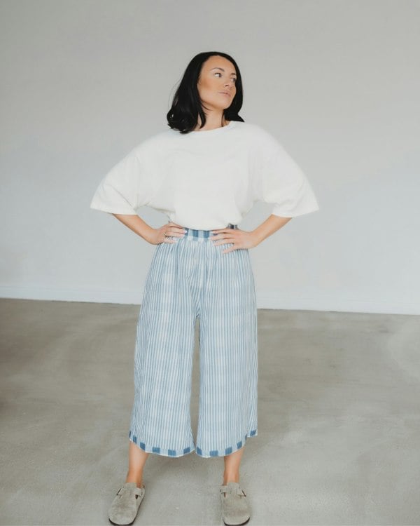 Judy Multicolour Marine Check Print Reversible Crop Trousers- image 8