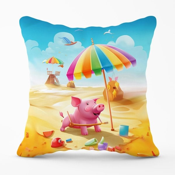 Warren Reed Pig On A Beach Holiday Cushions