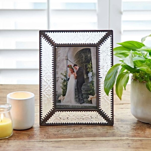 Paper High 6" x 4" Luna Recycled Glass and Antique Brass Metal Photo Frame