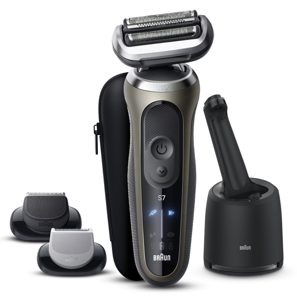 Braun Series 7 72-C7650CC Electric Shaver, With SmartCare Center, EasyClick Attachments - Gold
