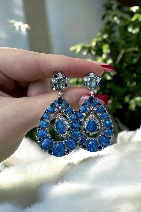 Latelita Paloma Blue Opal Drop Earrings Silver
