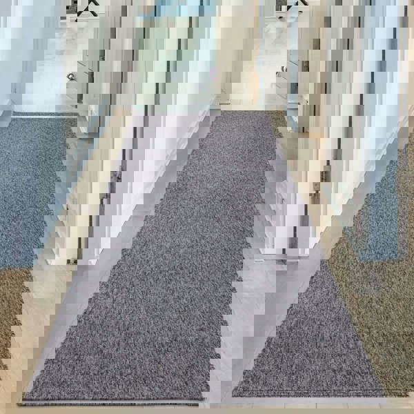  Grey Low Pile Area Rug Plain Design