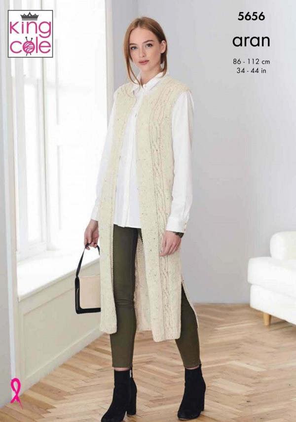 King Cole Forest Aran Knitting Pattern 5656, Jackets, Waistcoats for Women, 34 - 44 Inches