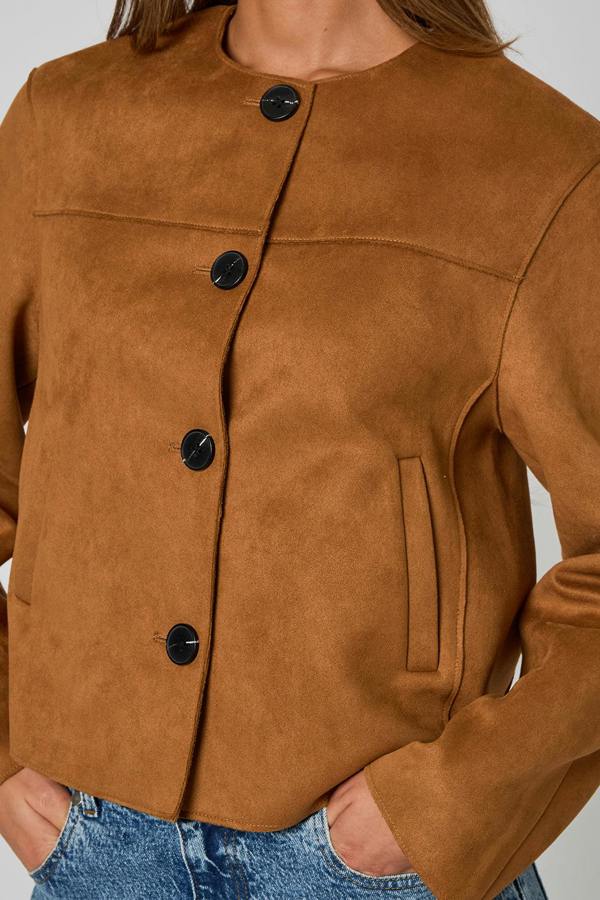 Urban Bliss Cropped Faux Suede Button Front Jacket