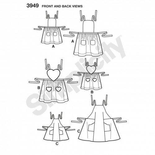 Simplicity Sewing Pattern 3949, Aprons for Kids, Women, S-M-L - Easy