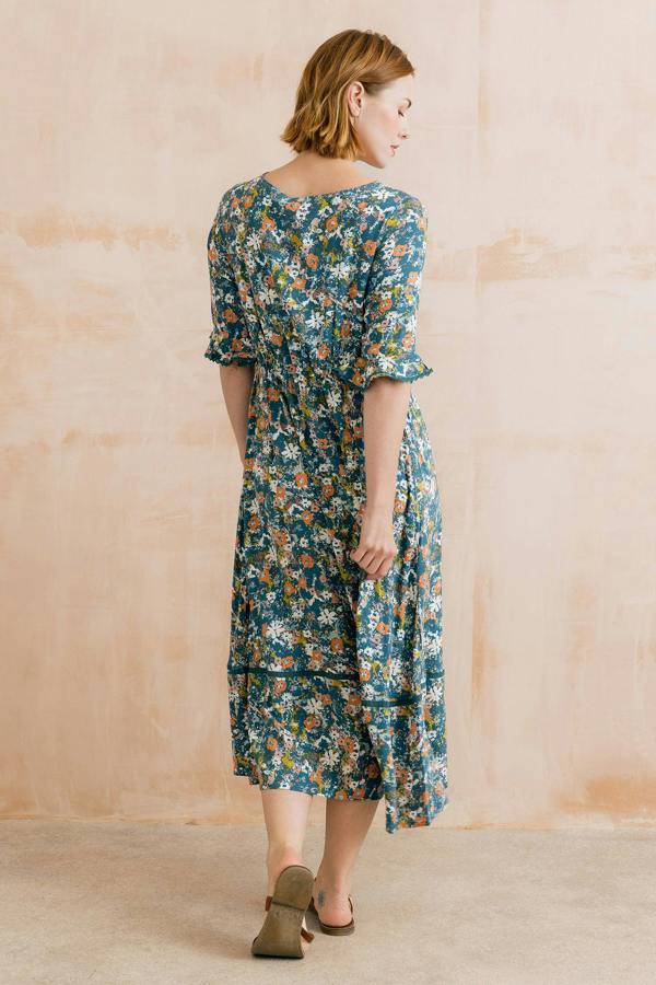 Lily & Me Solaris Ditsy Print Midi Dress Petrol