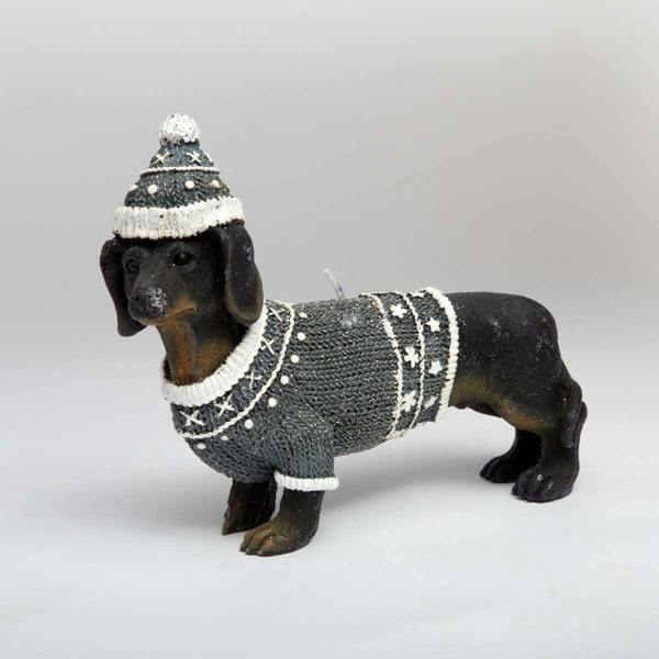 12cm Dachshund Dog Shaped Decorative Candle for Christmas Gift and Home Display, Black Wax image 1