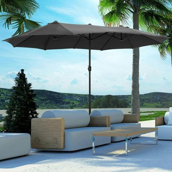 Bobobiy 4.6M Sun Umbrella Canopy Double-sided Crank Sun Shade w/ Cross Base Grey - Grey