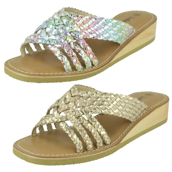 Leather Collection Ladies Leather Collection Low Wedge Platform Sandals F00424